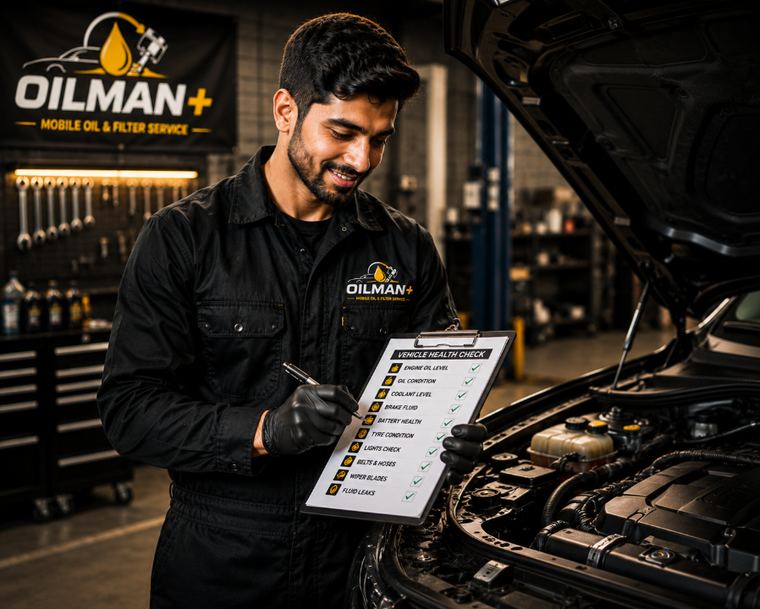 OIL MAN PLUS vehicle health check at a customer location